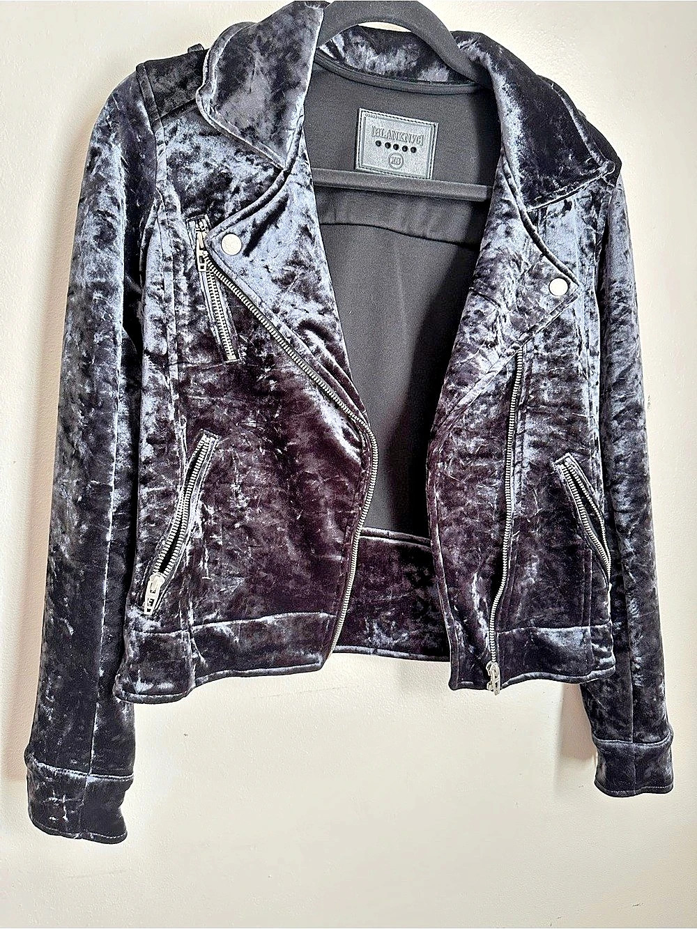 Blank NYC Crushed Velvet Moto Jacket in Gray Size XS Like New